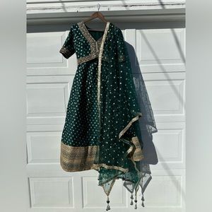 Hunter green silk lengha choli